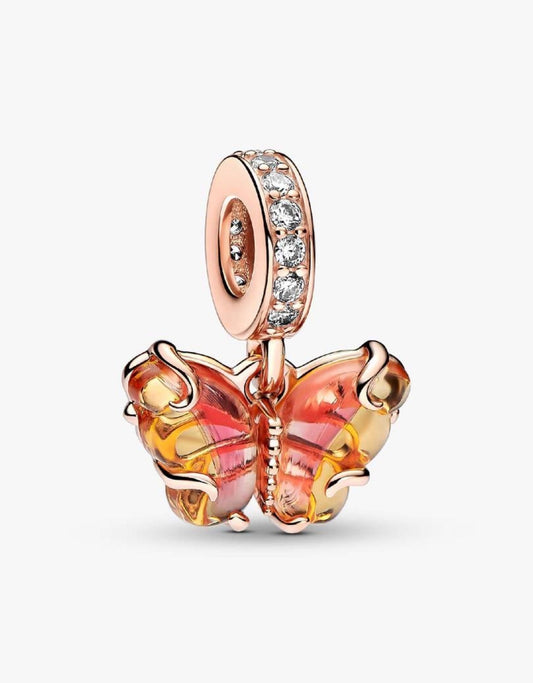 Pandora Pink & Yellow Murano Glass Butterfly Dangle Charm
