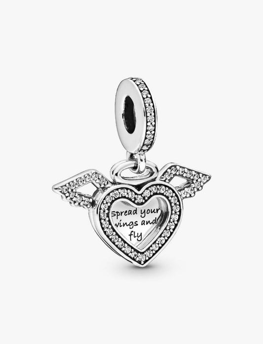 Pandora Heart and Angel Wings Dangle Charm